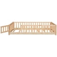 thumbnail image 4 of Twin Size Floor Bed for Kids, Montessori Floor Bed with Fence Rails and Door Design, Playhouse Bed Frame for Toddler, Wooden Slats Support, Natural, 4 of 8