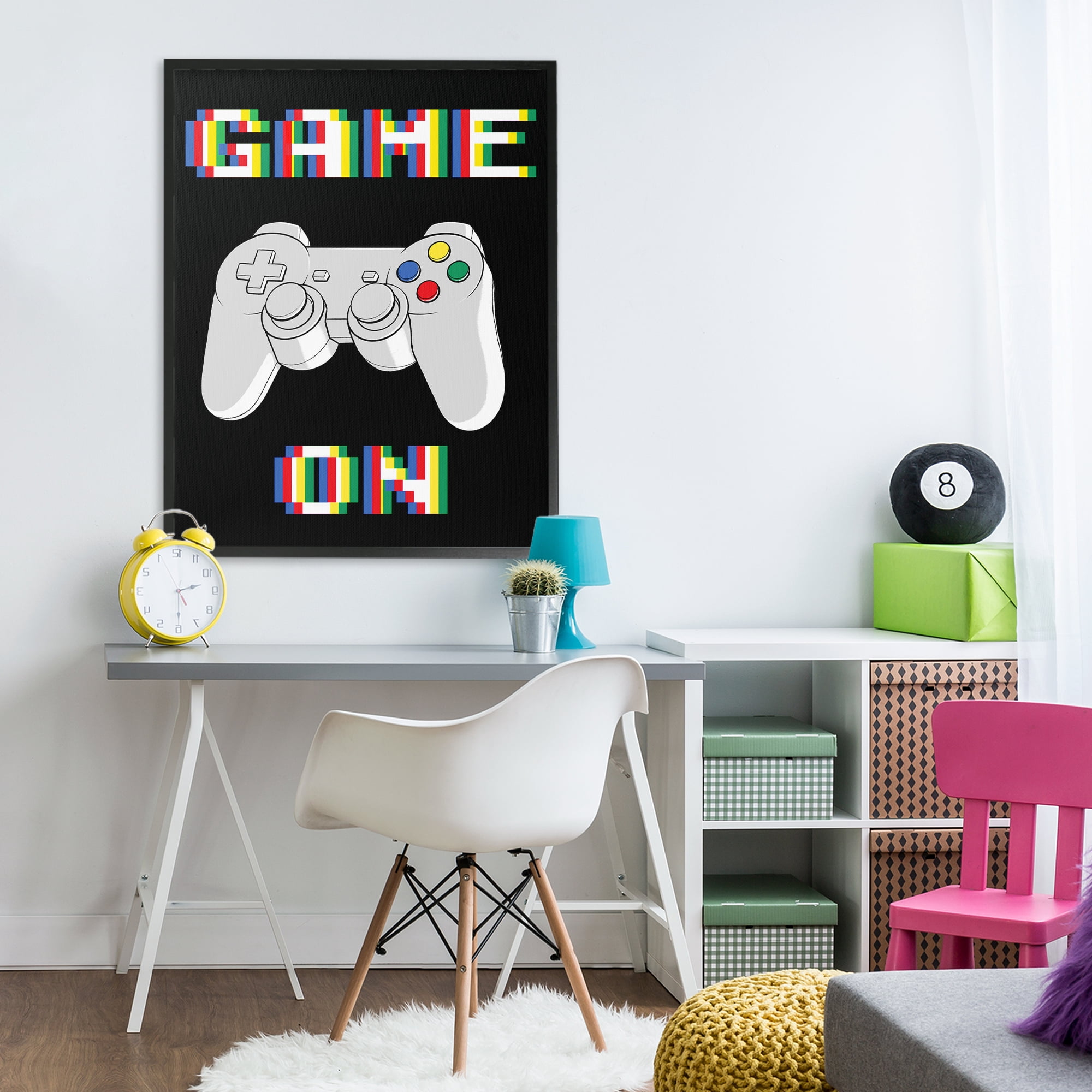 Stupell Industries Colorful Digital Game On Black Framed Giclee Art, design by Marcus Prime