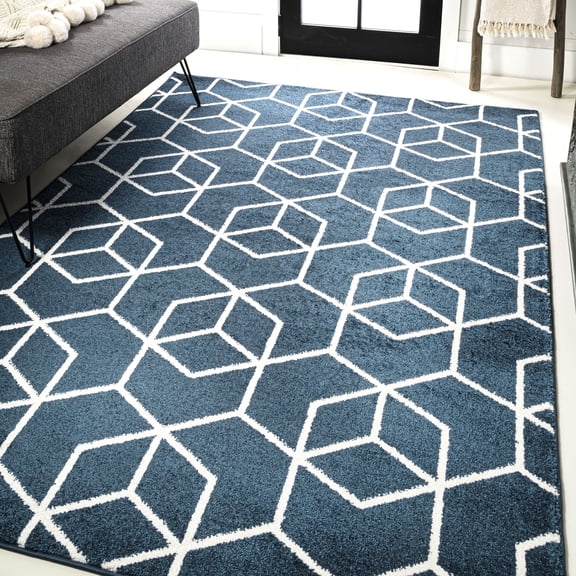 JONATHAN Y SUPERSOFT 5 x 8 Area Rug, Tumbling Blocks Modern Geometric - Navy/White, SEU101H-5