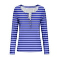 thumbnail image 4 of ClodeEU Womens Button V Neck Striped Tshirt ,Long Sleeve Slim Fit T Shirts Casual Trendy Tops Blue,Womens Plus S, 4 of 8