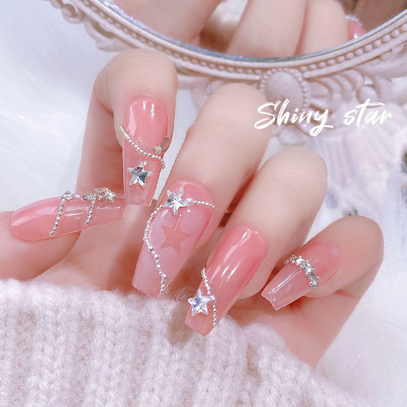 3D Pink Nail Bulk Rhinestone Style With Flat Pointed Bottom For DIY  Manicure