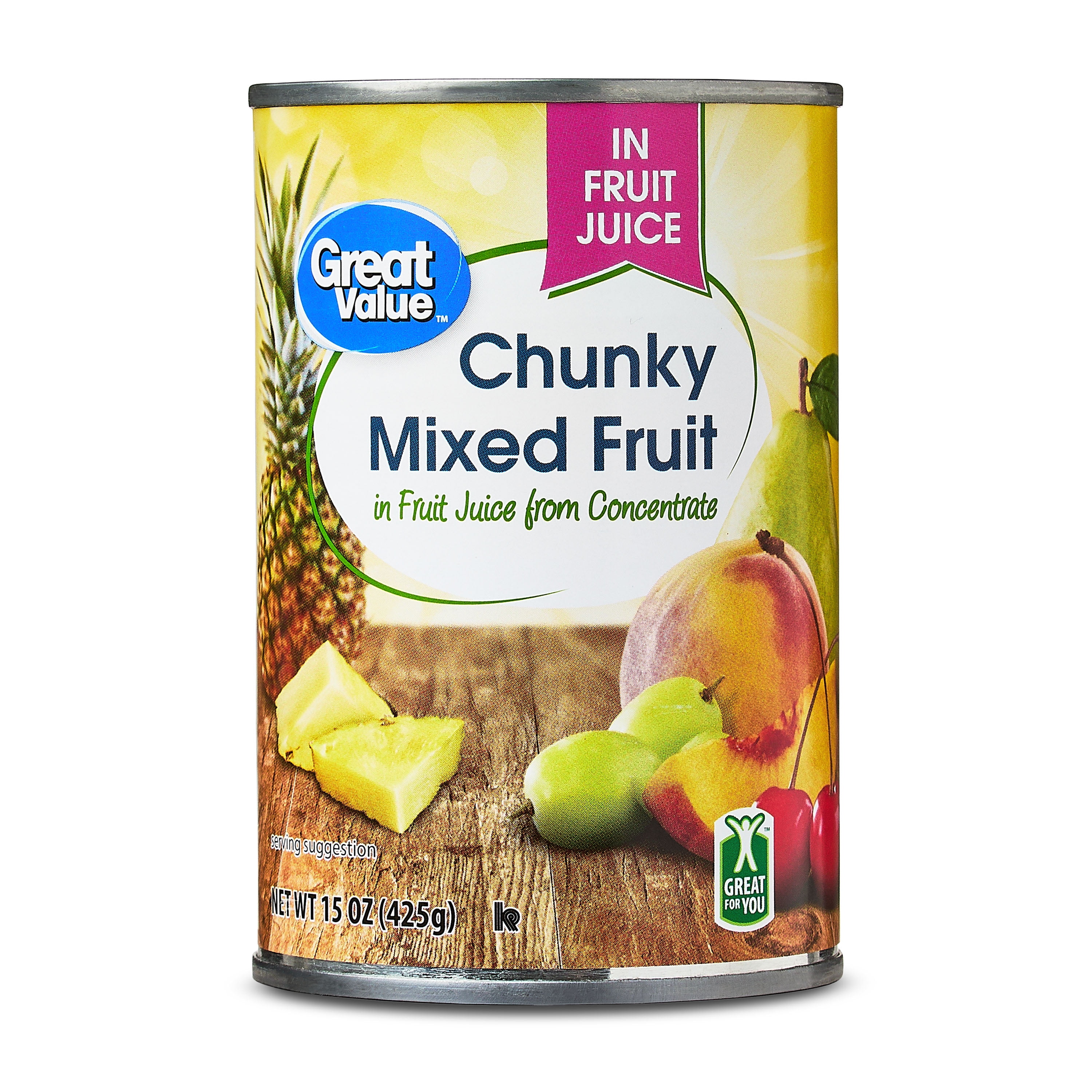 (12 pack) Great Value Chunky Mixed Fruit in Juice, 15 oz