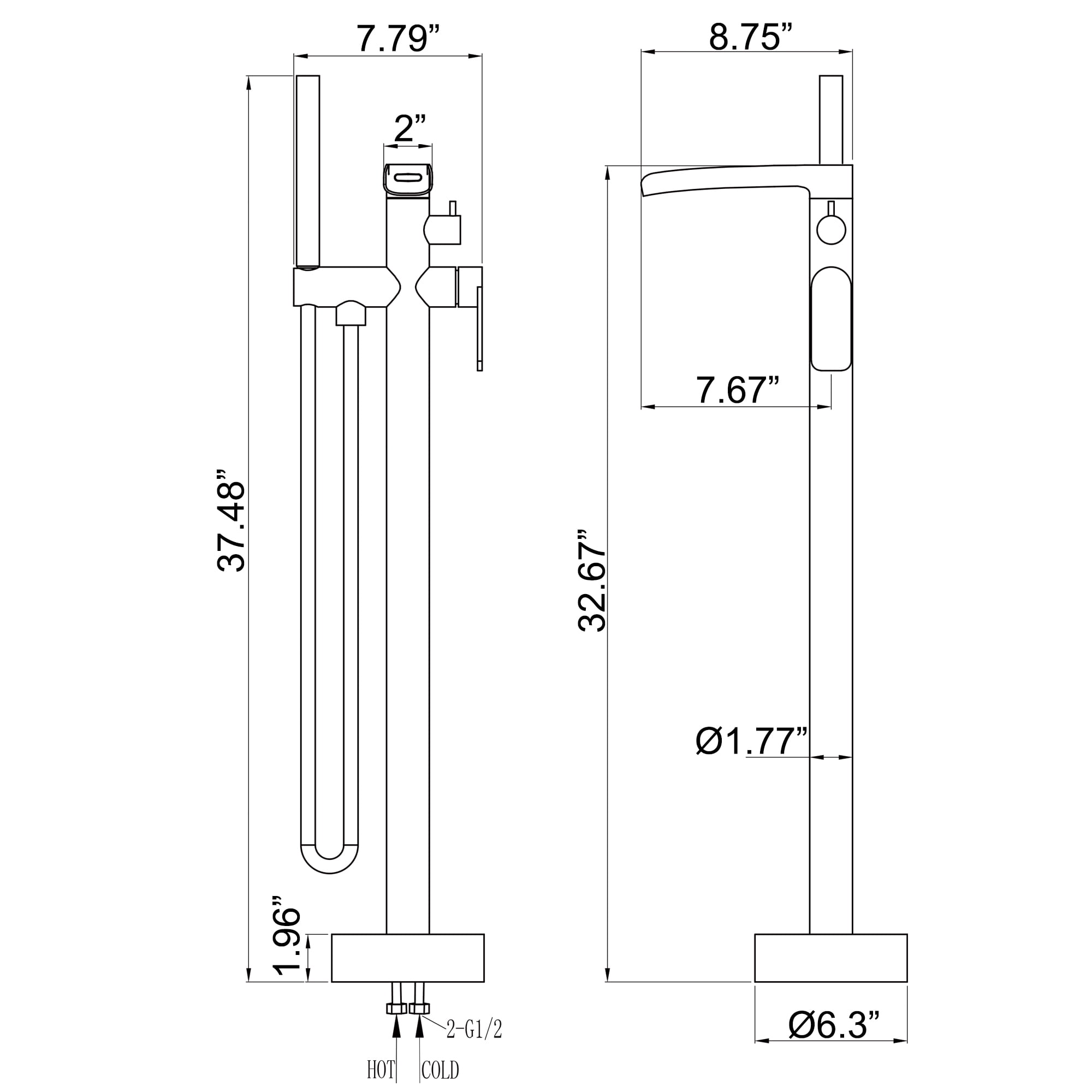 Freestanding Waterfall Bathtub Filler, Floor Mount Clawfoot Tub Faucets with Handheld Shower