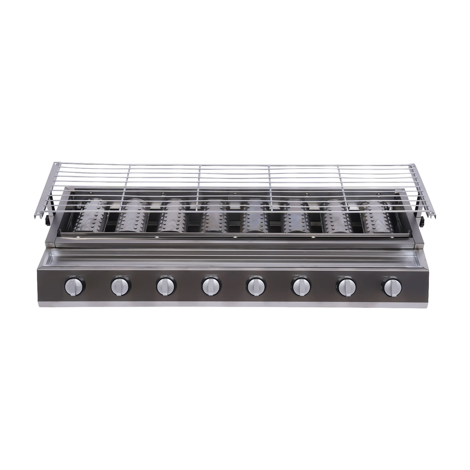 Dwellnix BBQ Grill with 8 Independent Burners Stainless Steel Gas Grill Adjustable Height Easy to Clean and Portable Design
