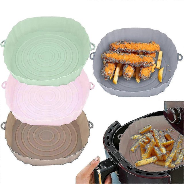 4pcs Silicone Air Fryer Liners Reusable Dishwasher Safe Bowl With Side Handles Household Kitchen Accessories - JV
