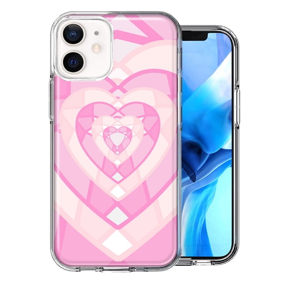 MUNDAZE For Apple iPhone 12 Mini Pink Gem Hearts Design Double Layer Phone Case Cover