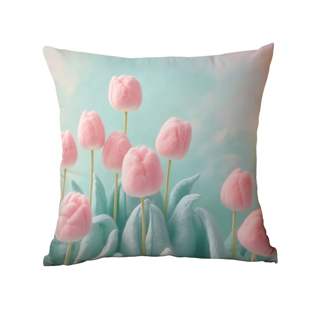 Inicio Sofá Sala de Estar Impresión de Flores Súper Suave Doble Cara Tirar Almohada Cubierta de Terciopelo Artificial 45x45cm / 17.72x17.72 en Flores de Primavera Artificial para la Decoración