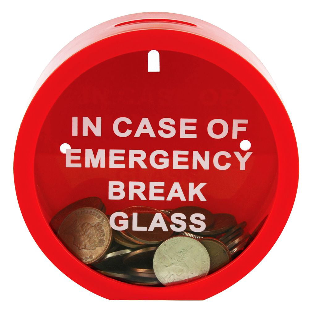 IN CASE OF EMERGENCY BREAK GLASS Money Box Novelty Savings/Piggy Bank Cool Gift 