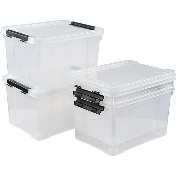 4-Pack 24 Quart Storage Box, Clear Plastic Storage Bin with Wheels
