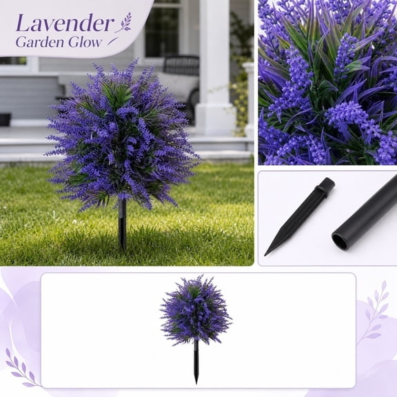 Artificial Purple Lavender Topiary Tree with Garden Stake, Faux Lavender Flower Ball Plant for Outdoor Yard Lawn Pathway and Porch Decor