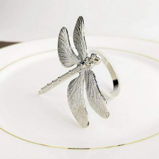 12 Pcs Dragonfly Napkin Rings Zinc Alloy Napkin Buckle Silver Napkin Ring For Hotel Wedding Holiday Table Dinner Party Decoration