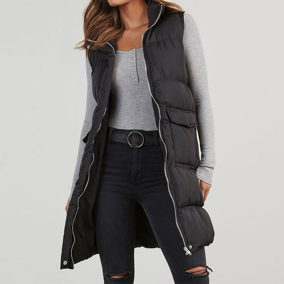 Rigardu Puffer Vest Women Women's Long Vest Sleeveless Lightweight Puffer Jacket Packable Hooded Down Coat Quilted Vest with Hood Winter Vest Coats for Women Black 3Xl