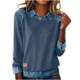 thumbnail image 2 of TACILIP Mode Automne Chemises à Manches Longues pour Femmes Chandail en Molleton en Denim Patchwork Chandail Décontracté Tenues de Printemps, 2 of 9
