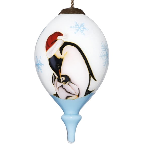 Inner Beauty 2011013 Penguins and Snowflakes Glass Ornament, 4.75-inch Length