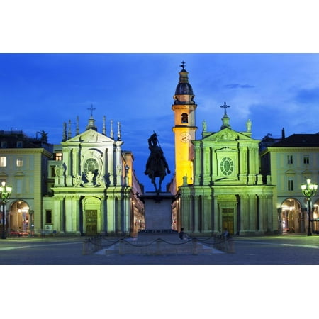 Piazza San Carlo as the Floodlights Come on at Dusk, Turin, Piedmont, Italy, Europe Print Wall Art By Mark
