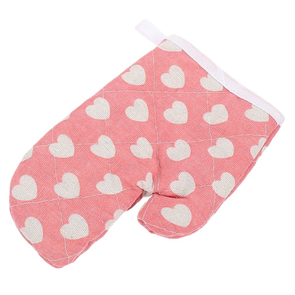 COSMOBETTY Cooking Oven Mitts Pink Cotton Heat Resistant Non Slip 1Set 6.88X4.52X0.79In