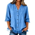thumbnail image 3 of Aboser Oversized Kimono Tops for Women Lightweight Cotton Linen Shirts Casual Side Tie Blouses Loose V Neck Kimonos Breathable Soft Blouse Blue M, 3 of 9