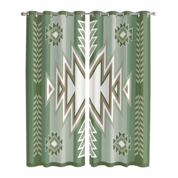 Kitchen Curtains 84 Inch Length 2 Panels, Sage Green Boho Grommets Window Treatment Curtain, American Native Southwest Abstract Art Thermal Curtains Drapes for Living Room/Bathroom
