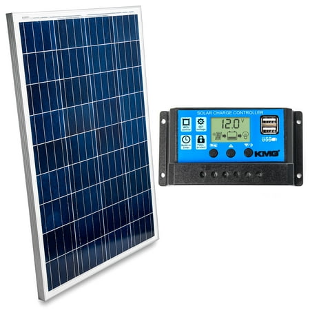 130w Solar Panel 100 Watts 12 Volts Polycrystalline Solar Panel + Charge Controller Combo - Fast Charging, High Efficiency, and Long Lasting - Perfect for Off-Grid Applications, Motorhomes, Vans, Boats, Tiny Homes ()