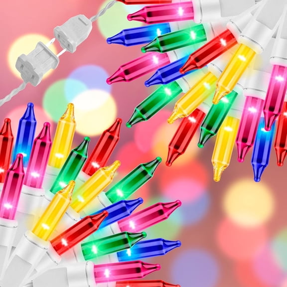 100-Light Multi-Color Extra-Bright Christmas String Lights | 5.98ft UL-Certified Mini Lights with End Connectors | White Wire, Waterproof for Home, Garden, Christmas Tree, Party, Patio & Wedding