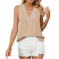 thumbnail image 4 of Idoravan Tank Tops for Women Fashion Women's Ladies V Neck Lace ing Tops Solid Color Sleeveless Blouse Vest, 4 of 7