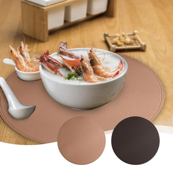 Faux Leather Placemats round Solid Color Coffee Mats Waterproof Easy Clean Kitchen Table Protectors Dining Room Decor, Ukhbmc | Brown
