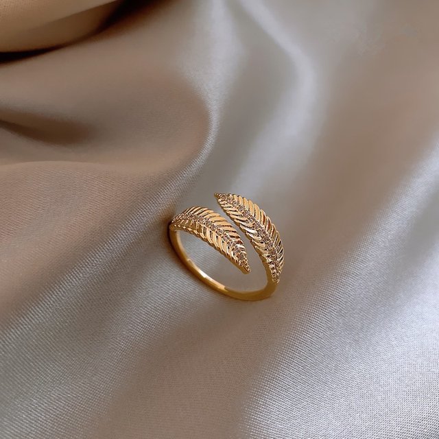 2 piezas de anillo de hoja dise?o de nicho femenino anillo de personalidad de lujo ligero anillo de dedo índice anillo abierto de gama alta XianweiShao 1327533261494