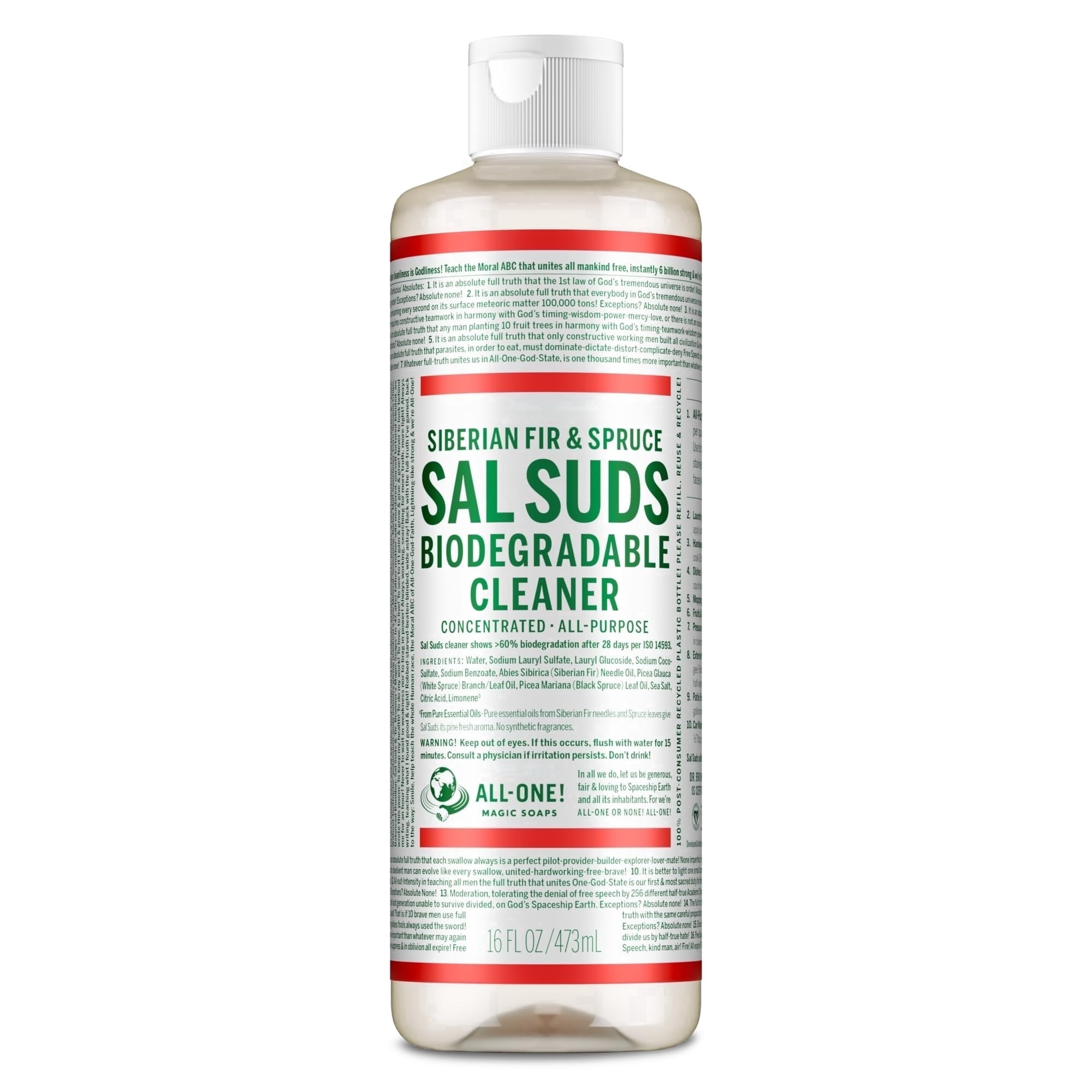 Fir & Spruce Scent Sal Suds Biodegradable All-Purpose Cleaner, Multipurpose Household Pine Soap for Floor Mopping, Dish Degreasing and Laundry Cleaning