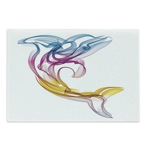 Sea Animals Cutting Board, Dolphin with Ornamentals Abstract Art Aquatic Animal Illustration Image, Decorative Tempered Glass Cutting and Serving Board, Large Size, Multicolor, by Ambesonne