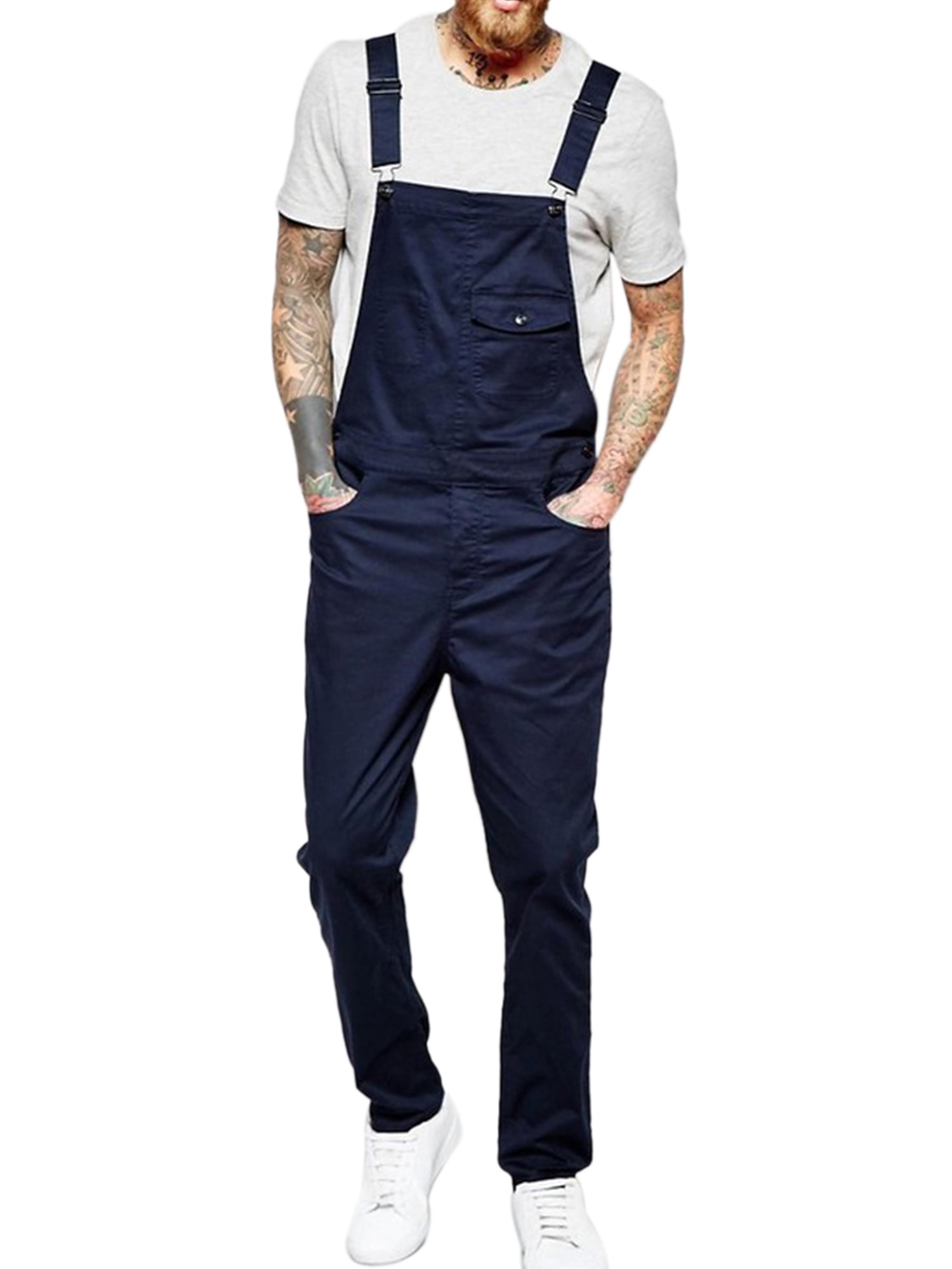 Men's Denim Bib Overalls Fit Casual Jumpsuit -