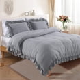thumbnail image 1 of White Ruffled Duvet Cover Twin, 2PCS Soft Washed Microfiber Vintage French Country Duvet Cover Set for Kids Girls, White, 68x90 in, 1 of 9