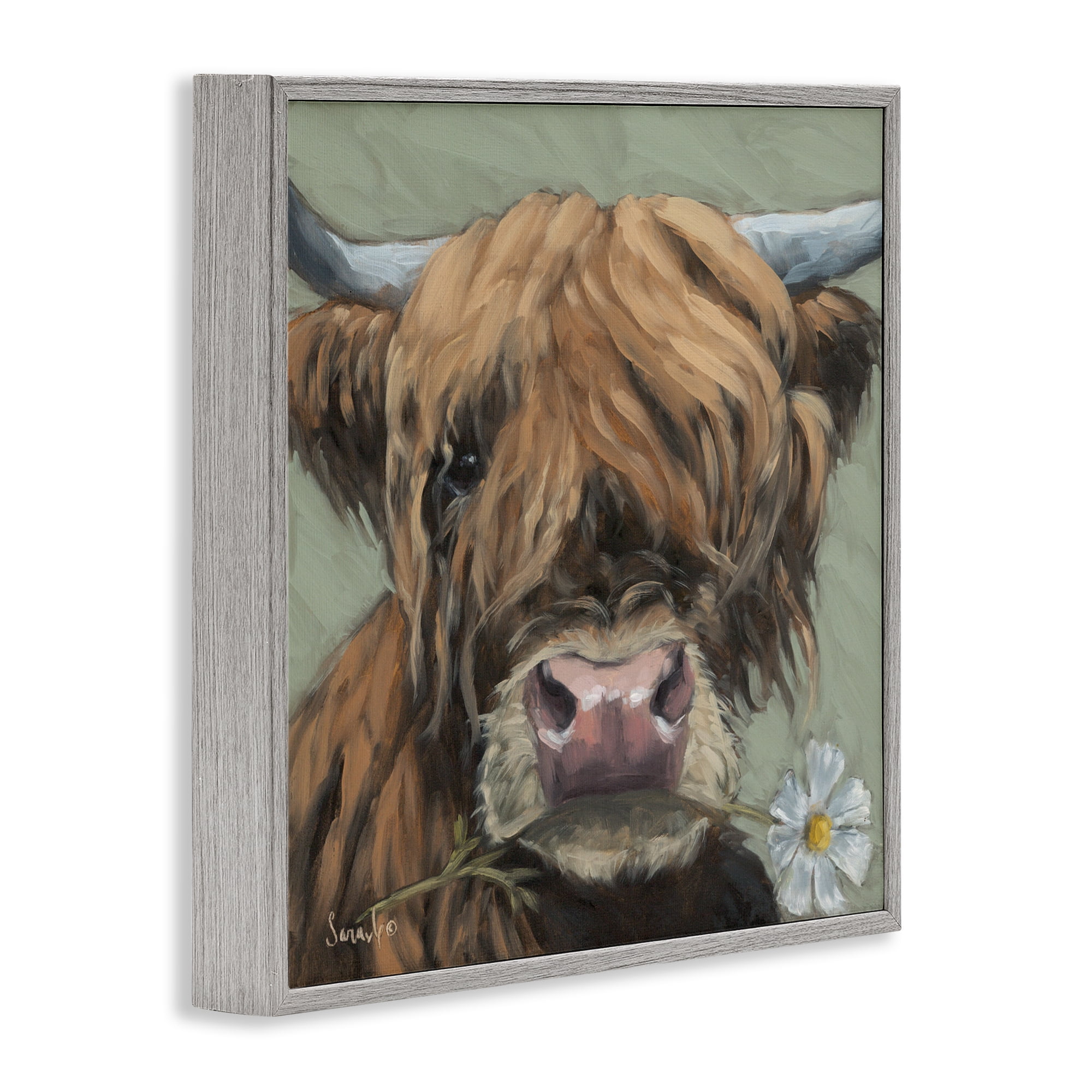 Stupell Industries Blossom Babe Cattle Gray Framed Giclee Art, design by Sara G. Designs