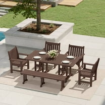 WestinTrends Malibu 6-Piece HDPE Outdoor Rectangle Dining Patio Table and Chairs Set, Dark Brown