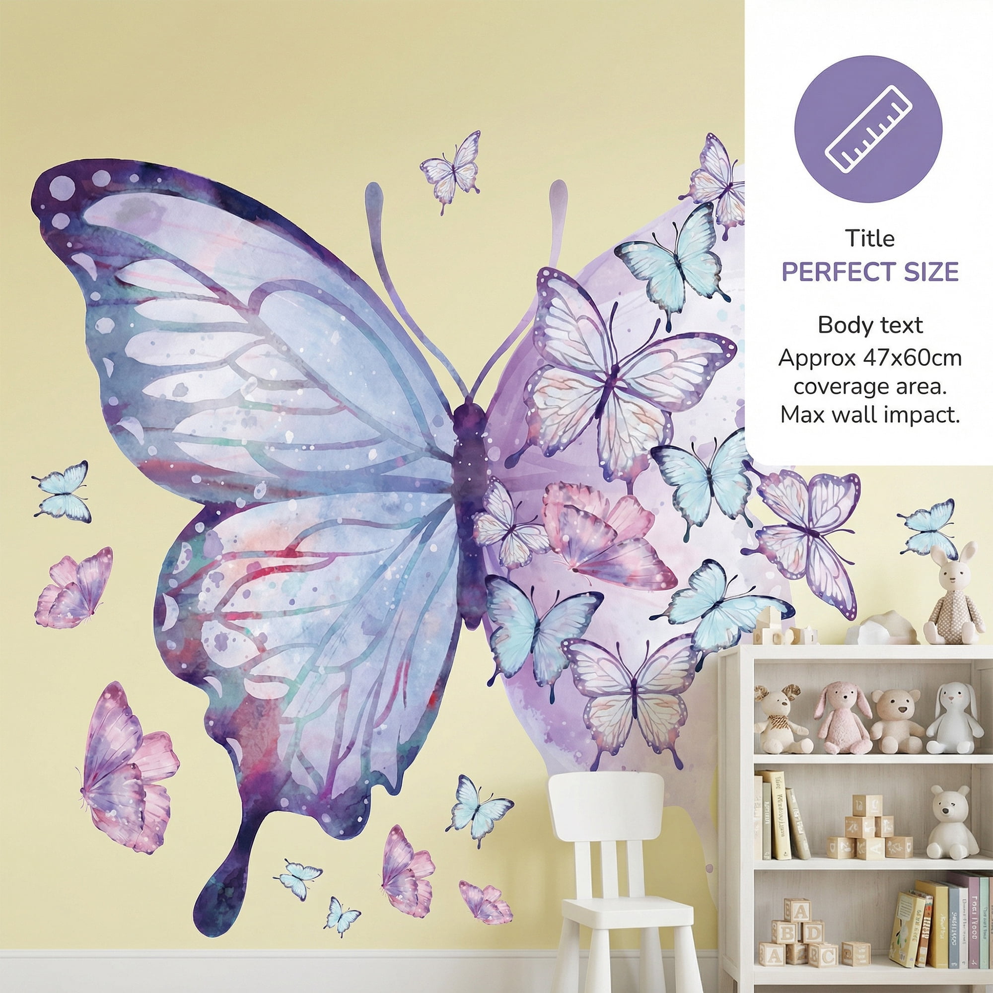 Unique Bargains Butterfly Wall Decals Self-Adhesive Mural Decor Light Purple 18.5" x 15.7"
