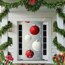 Tyidzon Christmas Door Cover - 35x71" Christmas Decorations Backdrop with Balls Xmas Door Banner Hanging Ornaments for Home Wall Party Holiday Front Door Decor