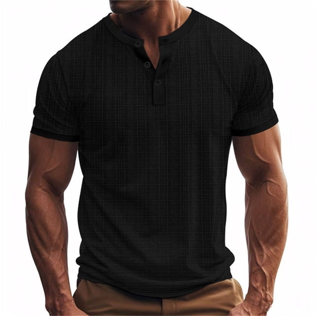 Pantalones de Sudador para Hombres Cortos Ventilación de Botón de Color Sólido de Manga Corta Cuello Redondo Superior de Poliéster, Camisa de Moda de Ocio para Uso Informal