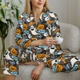 thumbnail image 6 of Yiaed Happy Halloween2 Print Pajamas Women's Long Sleeve Sleepwear Soft Button Down Loungewear Pjs Lounge Set Nightwear Womens Pajama Pants-Large, 6 of 7