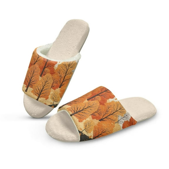 POLERO Forest Fall Print Slippers for Women Memory Foam House Bedroom Open Toe Slide Slipper Shoes Comfy Trendy Gift Slippers, Size 4.5-5.5