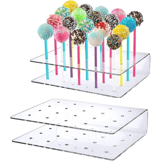 Soporte para piruletas de caramelo, juego de 2 soportes de acrílico transparente de 20 orificios para bodas, fiestas