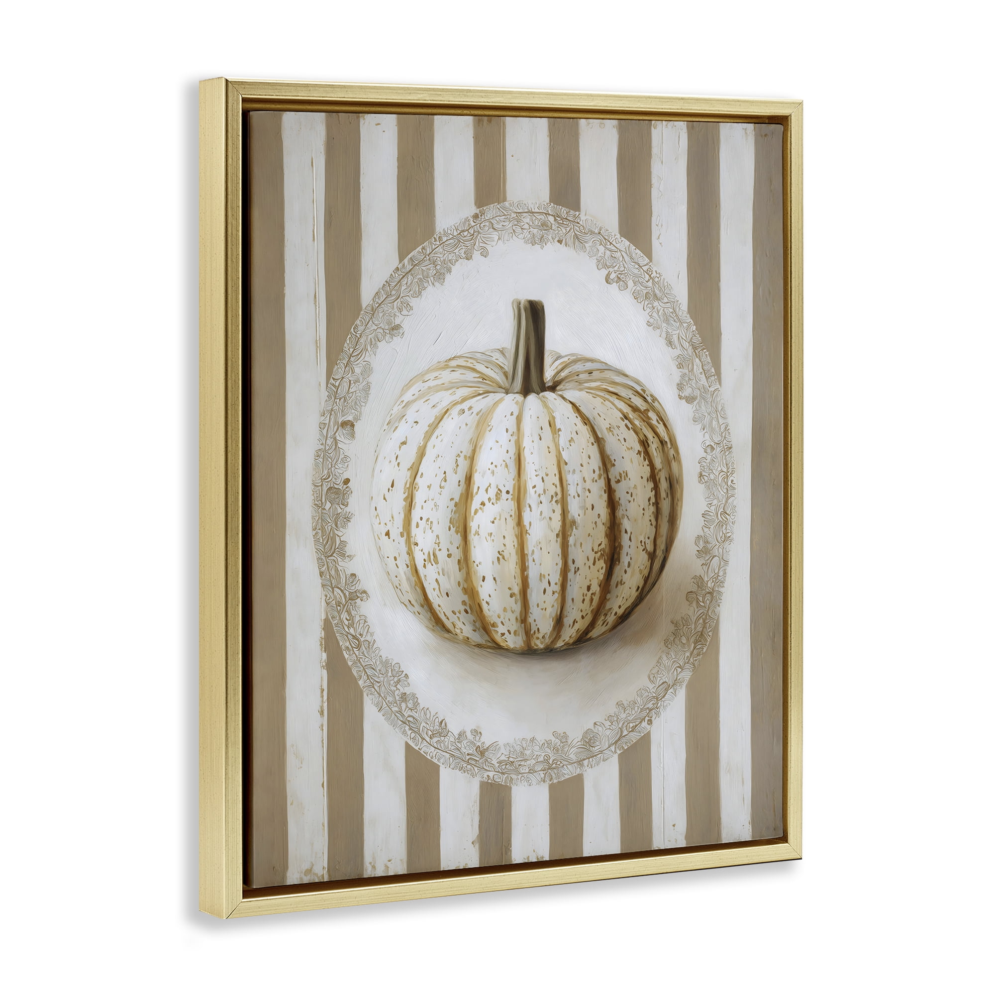 Beige Stripes Pumpkin Gold Framed Floater Canvas Wall Art, design by Arlington Prints