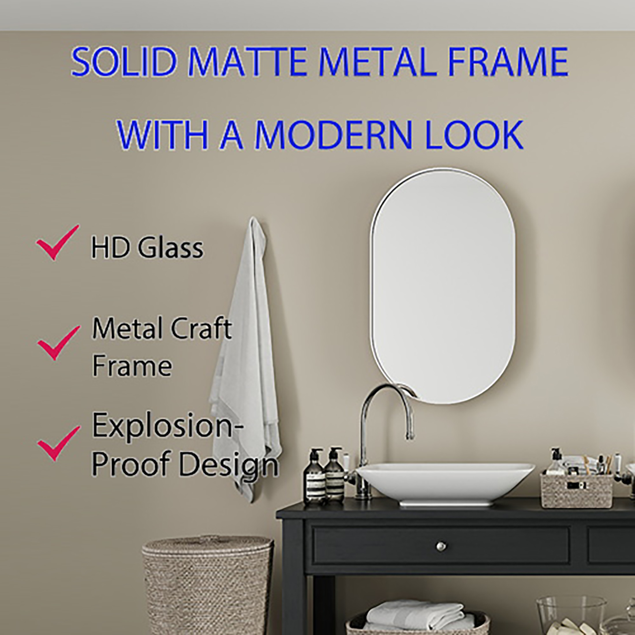 Noble House Oval Recessed Medicine Cabinet, Black Metal Frame Bathroom Mirror with Adjustable Shelves, White
