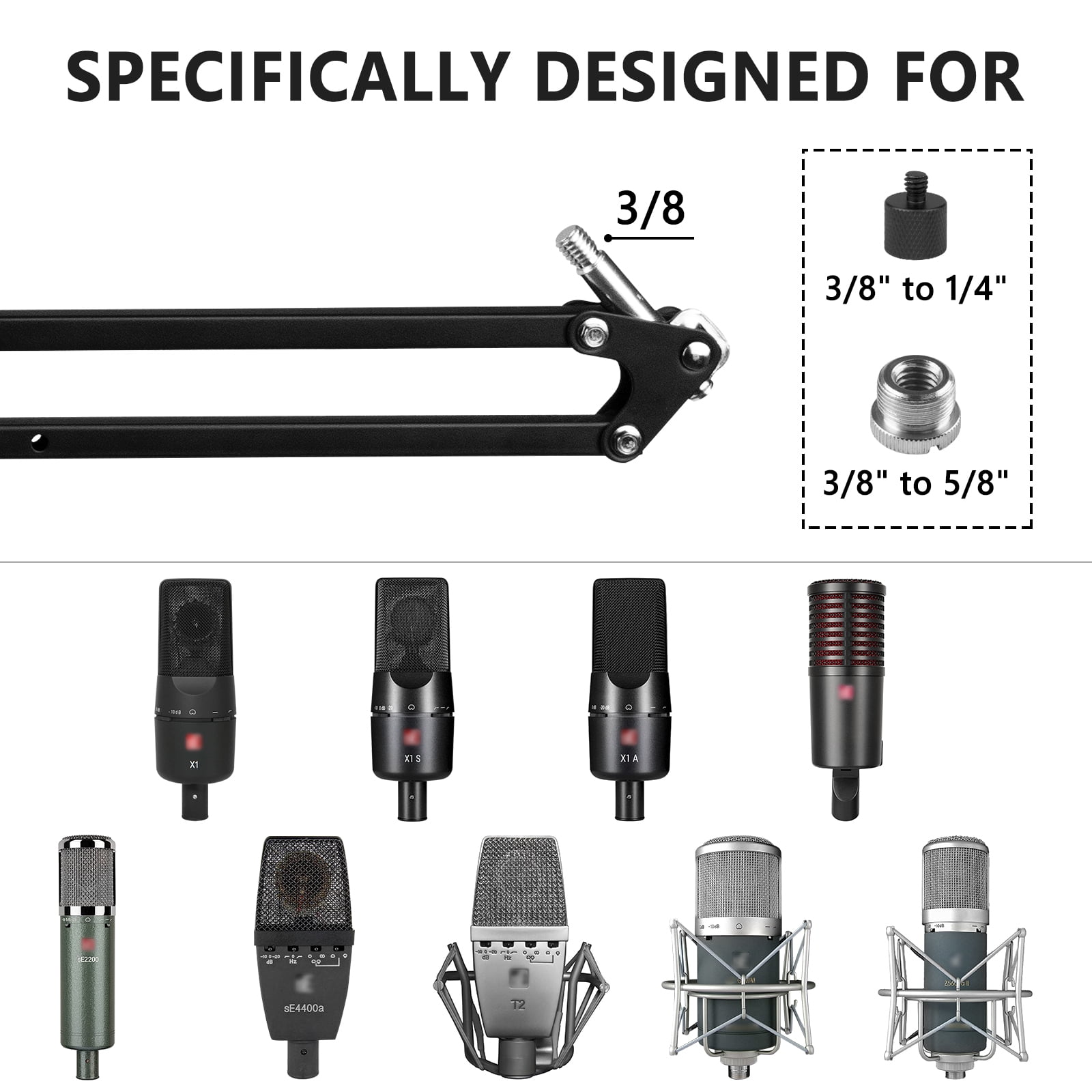 Geekria for Creators Microphone Arm Compatible with sE Electronics Gemini II, SE4400a, T2, X1, Dynacaster, Mic Boom Arm Mount with Table Flange Mount Adapter, Suspension Stand, Desk Mount Holder
