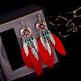 thumbnail image 3 of Boho Long Enamel Feather Dangle Drop Statement Stud Earring for Women Bohemian Ball Beaded Turquoise Tassel Dangling Link Piercing Fish Hook Earrings Ethnic Style Vintage Jhumka Jhumki Party, 3 of 11