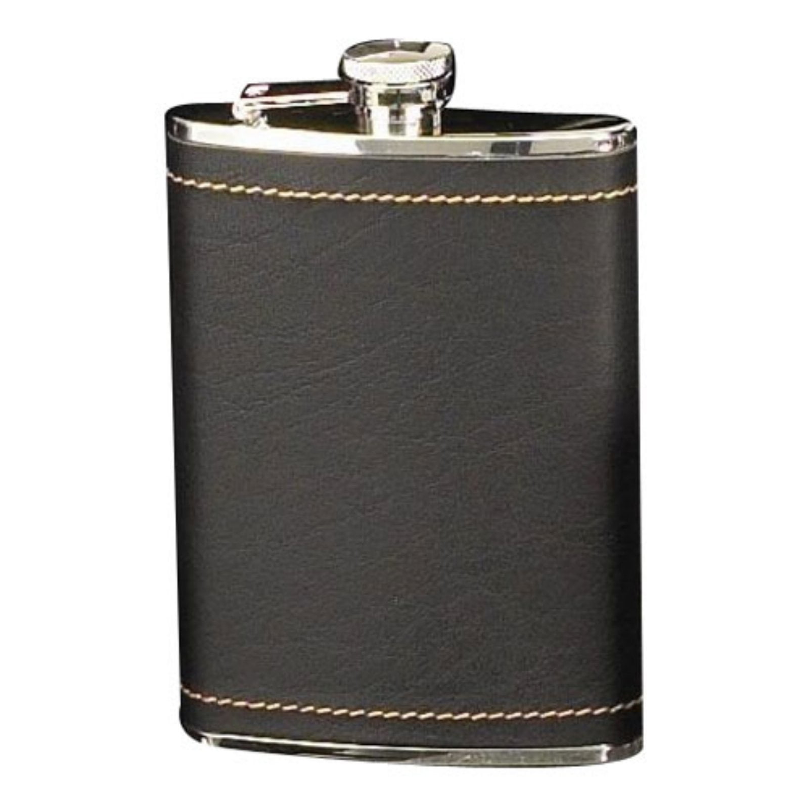 Stainless Steel/Black Leather Flask