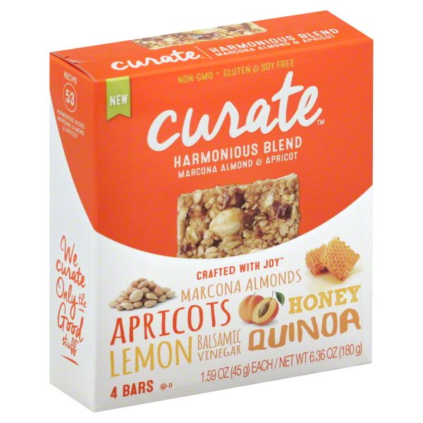 Curate Harmonious Blend Marcona Almond & Apricot Bars, 1.59 oz, 4 count