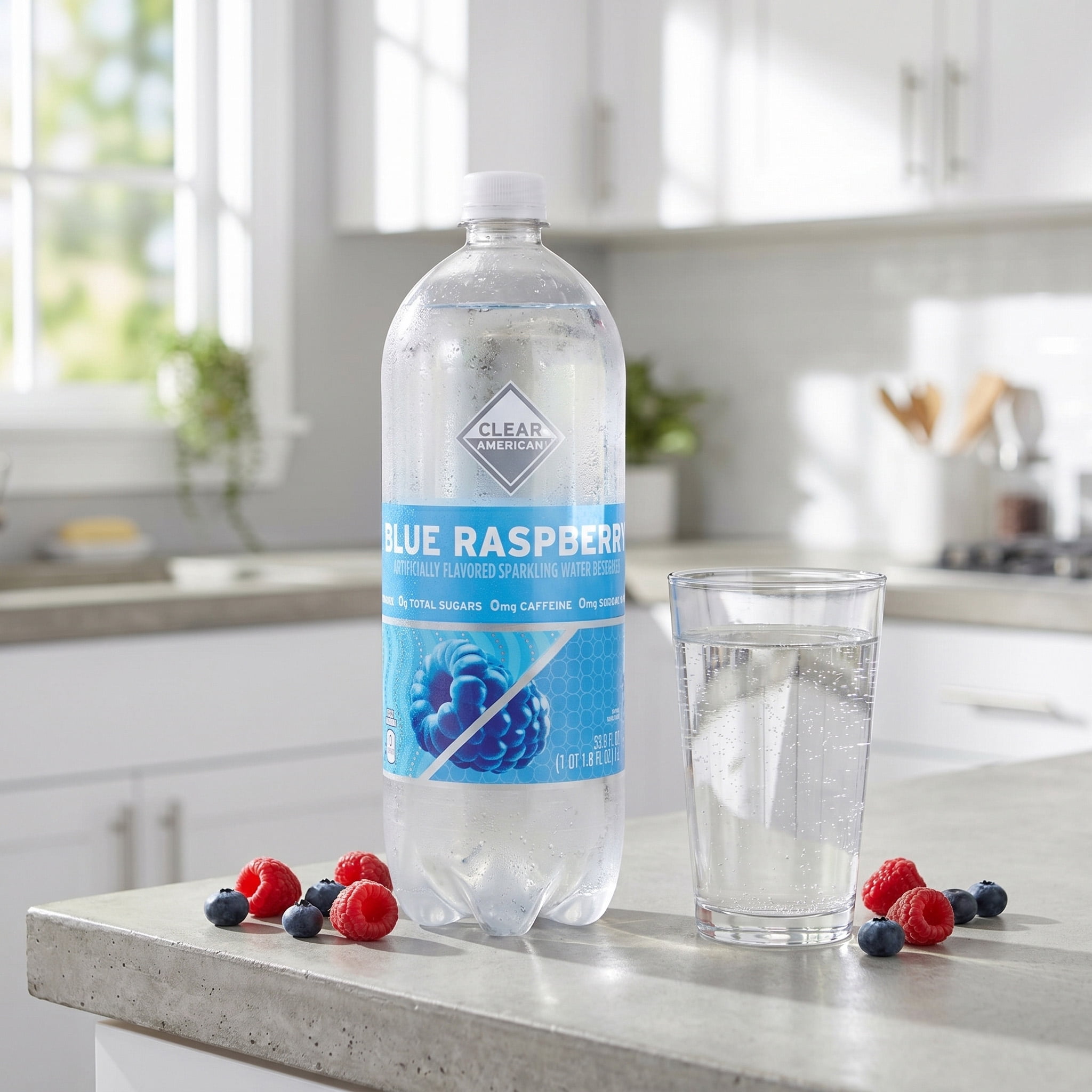 (12 pack) Clear American Blue Raspberry Flavored Sparkling Water, 33.8 fl oz Bottle