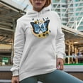 thumbnail image 2 of Distressed Live Life in Full Bloom - Retro Butterfly & Sunflower Art Merch Gift, White Hooded Sweatshirt or Hoodie, Small, 2 of 5