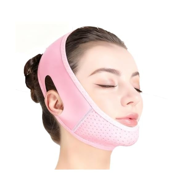 AoVoTo Sangle de Menton pour Dormir Masque de Levage Réutilisable en V pour Femmes Réducteur de Double Menton Shaper de Mâchoire Exerciteur de Mâchoire Moyen, Rose