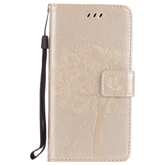 Samsung Galaxy J5 Case 2017 (Not for J5 Prime), Allytech [Embossed Cat & Tree] PU Leather Wallet Case Folio Flip Kickstand Cover with Card Slots for Samsung Galaxy J5 2017 Release, Gold