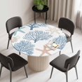 thumbnail image 2 of Light Blue Coral Coastal Round Fitted Tablecloth with Elastic Edge, Waterproof Table Cloth Table Cover for 45"-54" Tables, Summer Beach Starfish Shell Tablecloths for Dining Picnic Indoor Outdoor, 2 of 9